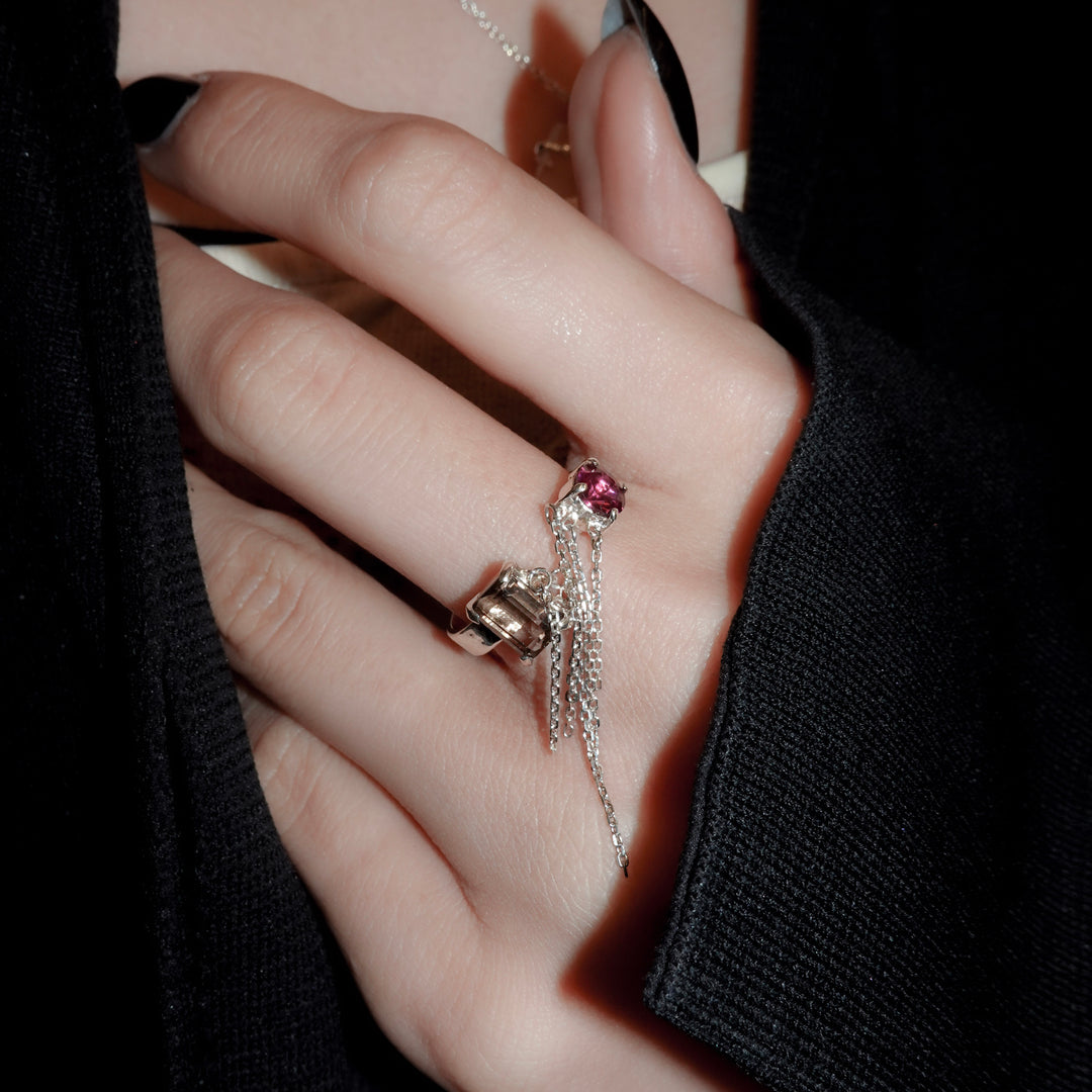 ブレイキンチェーンリング(スモーキークォーツ、ロードライトガーネット)