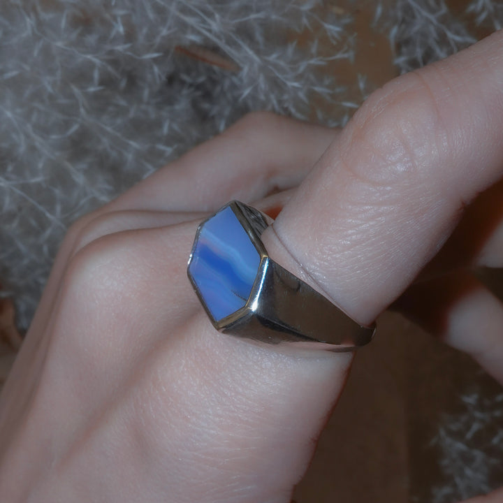 Gem Hexagone ring- Blue agate