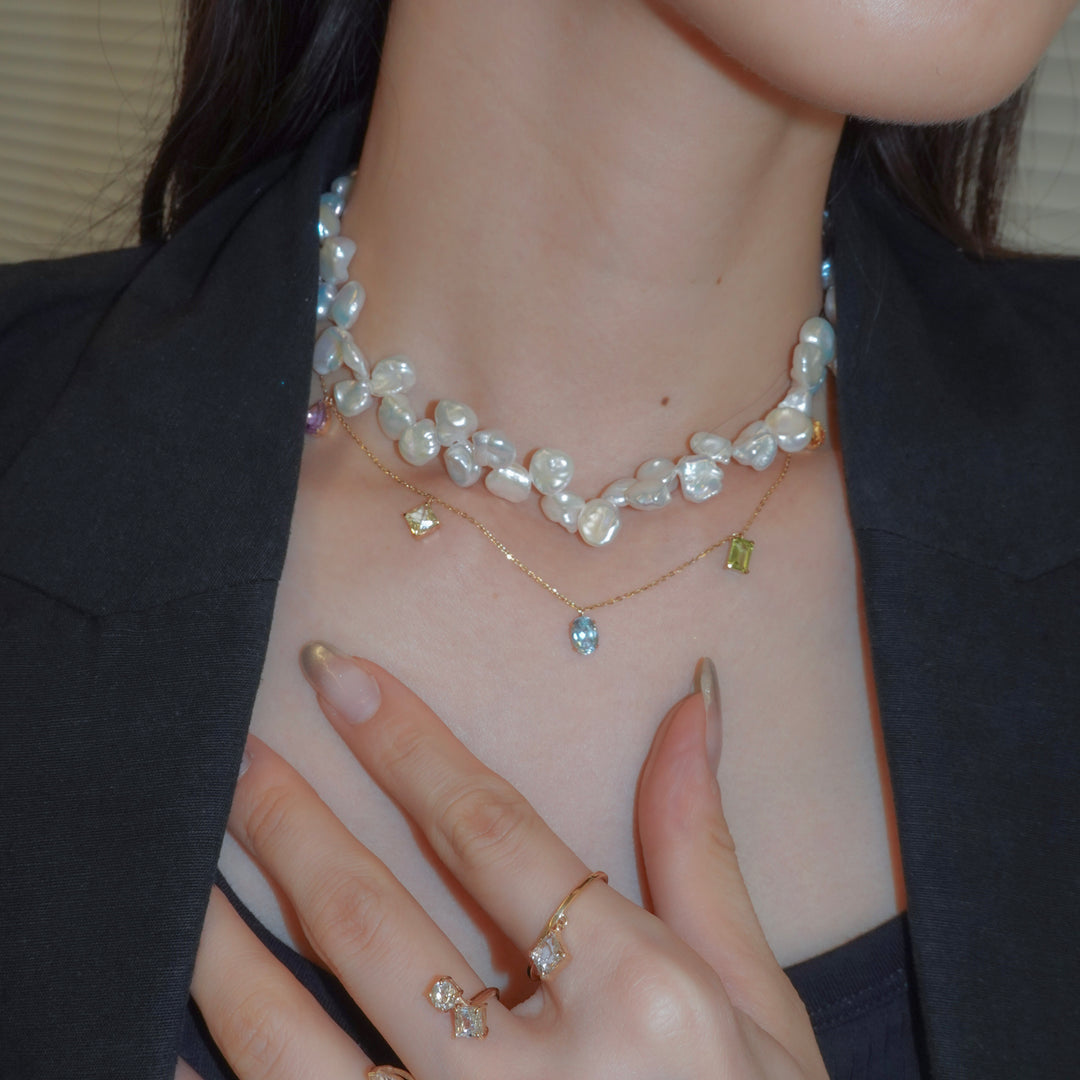 3WAY FALLING PATELS PEARL LARIAT NECKLACE (GD)