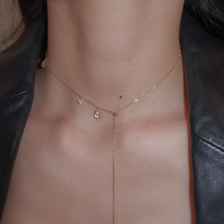 FALLING DEW LARIAT NECKLACE (SHORT)_K10YG