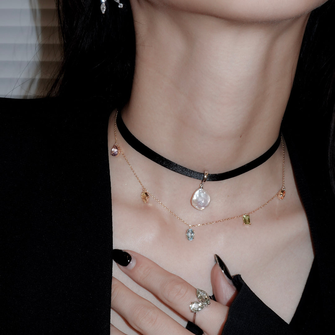 NOIR SINGLE PEARL CHOKER NECKLACE (Silver)