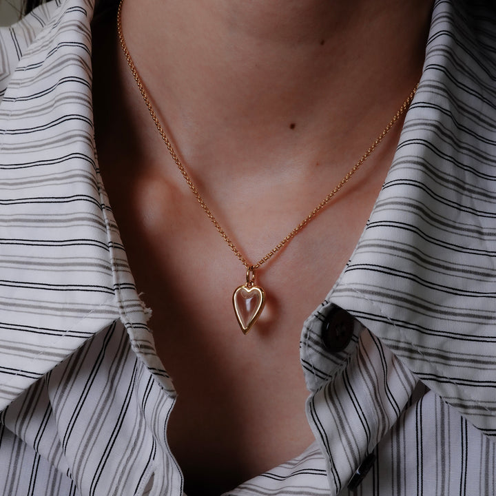Small Rock Crystal Heart Pendant Necklace Gold Vermeil