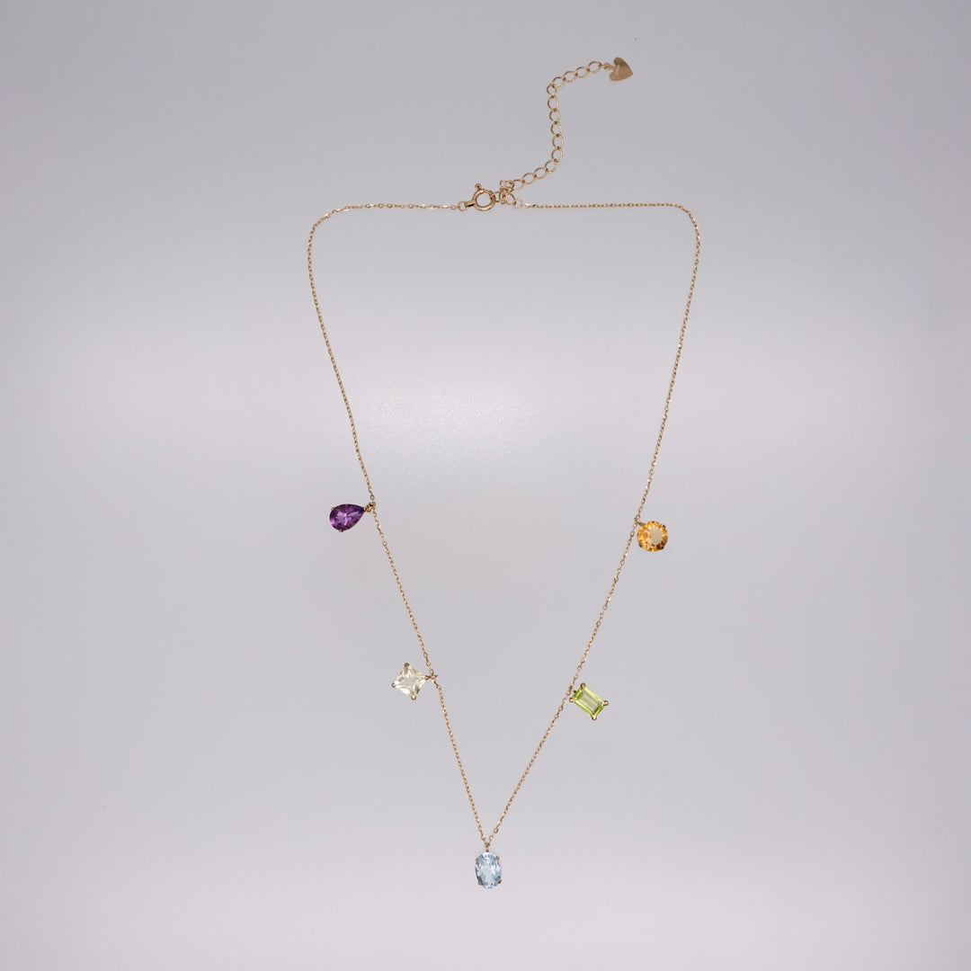 STARRY NECKLACE_10KYG x Amethyst x Lemon Quartz x Blue Topaz x Peridot x Citrine