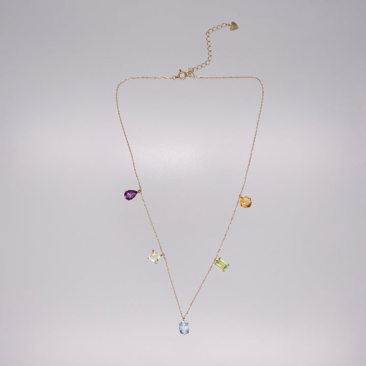 STARRY NECKLACE_10KYG x Amethyst x Lemon Quartz x Blue Topaz x Peridot x Citrine