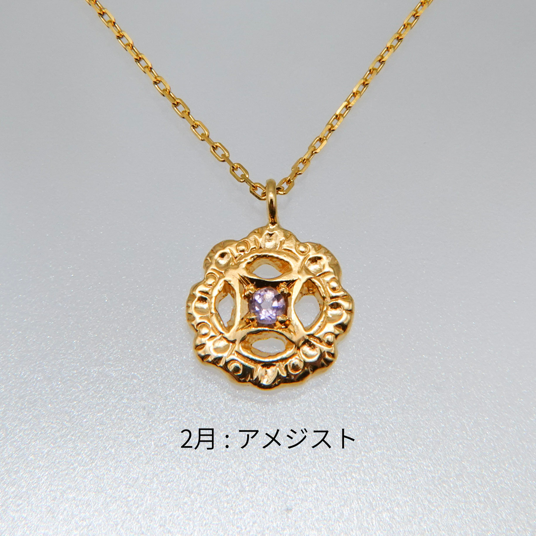 Birth stone フィレンツェ彫り一粒フラワーネックレス