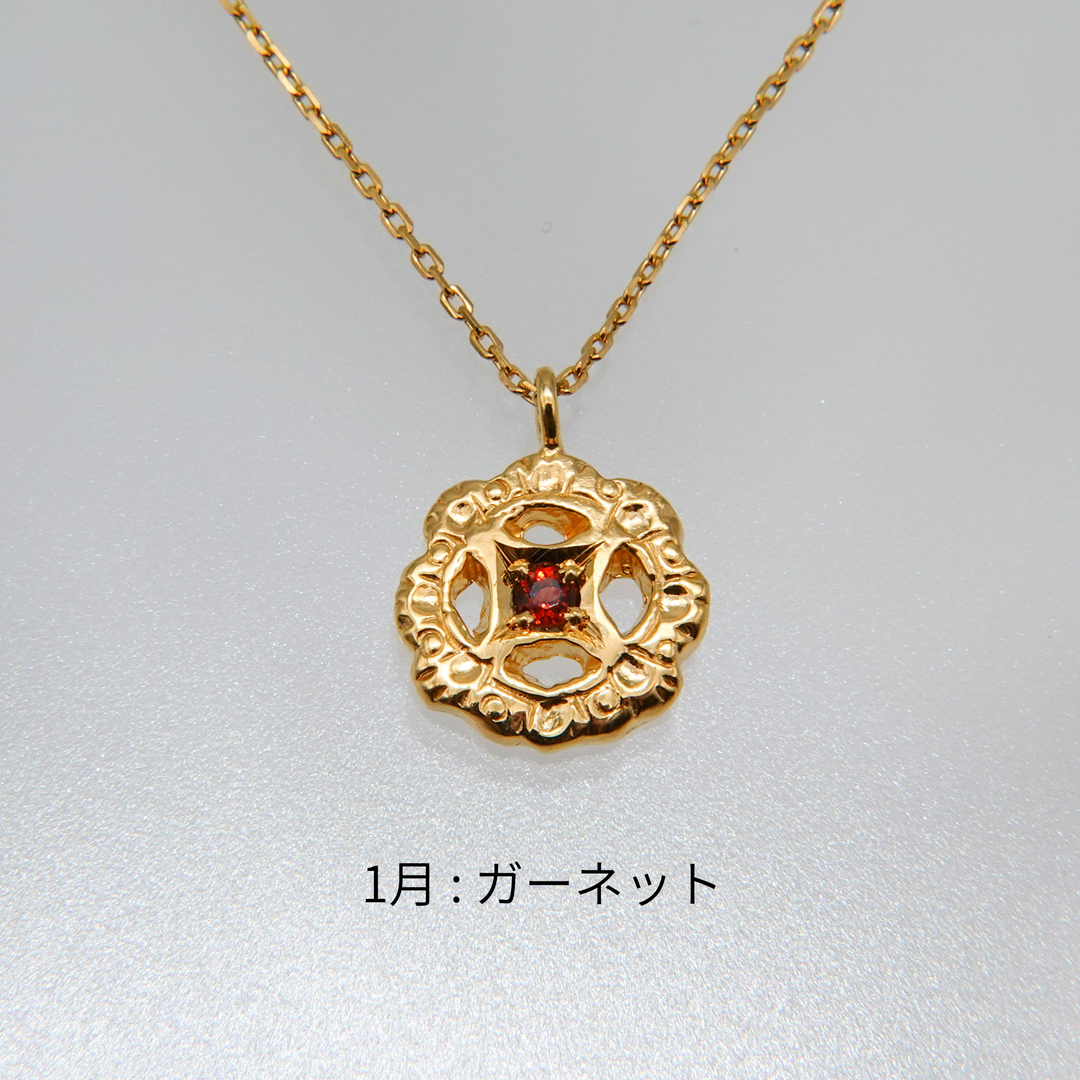 Birth stone フィレンツェ彫り一粒フラワーネックレス