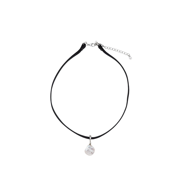 NOIR SINGLE PEARL CHOKER NECKLACE (Silver)