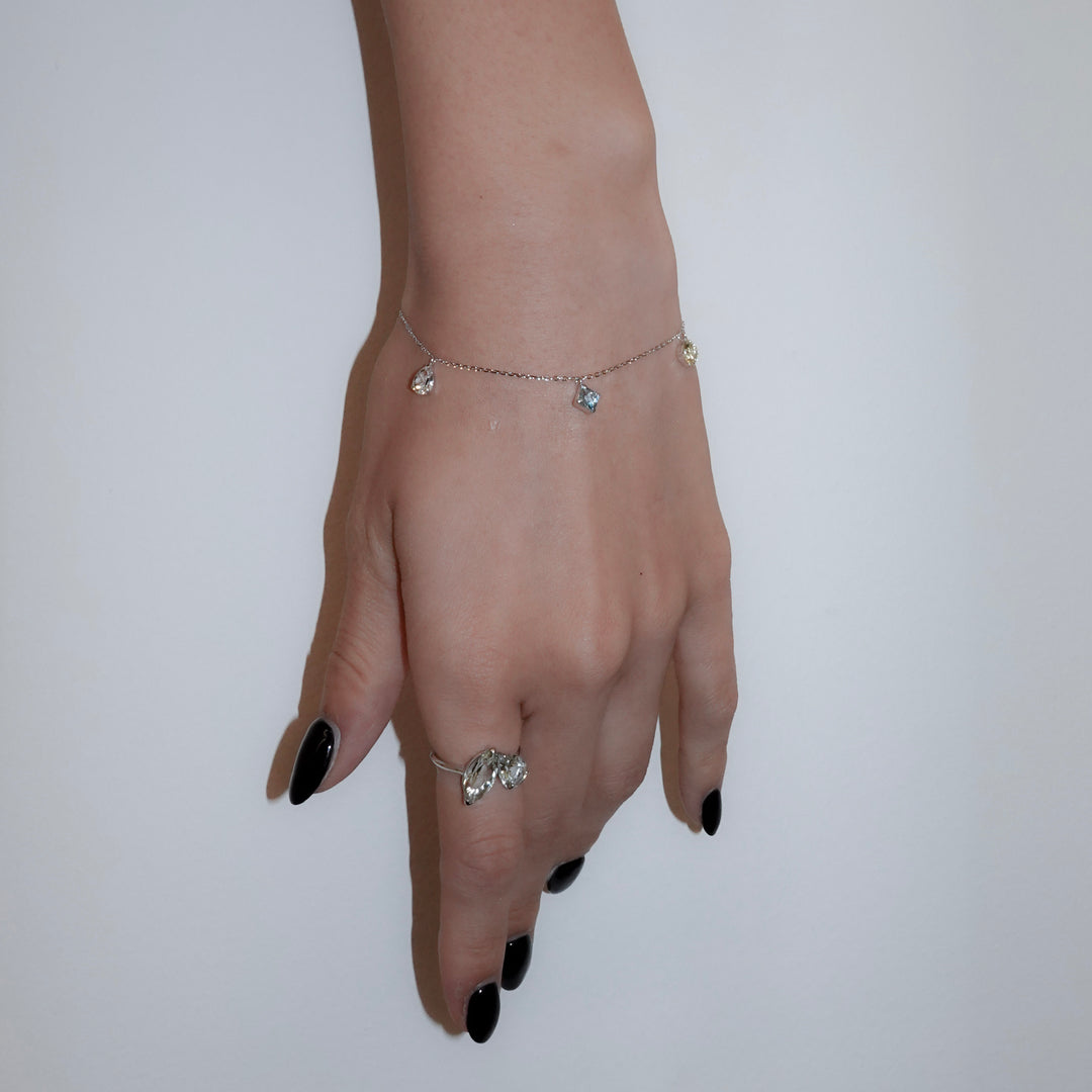 STARRY BRACELET - S- _10KWG x White topaz x Blue topaz x Lemon quartz