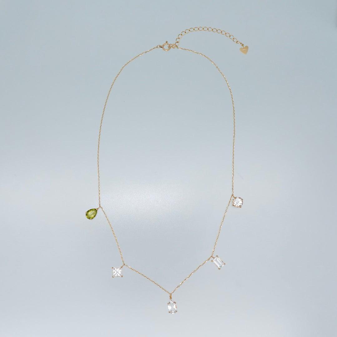 STARRY NECKLACE_10KYG x Peridot x White Topaz