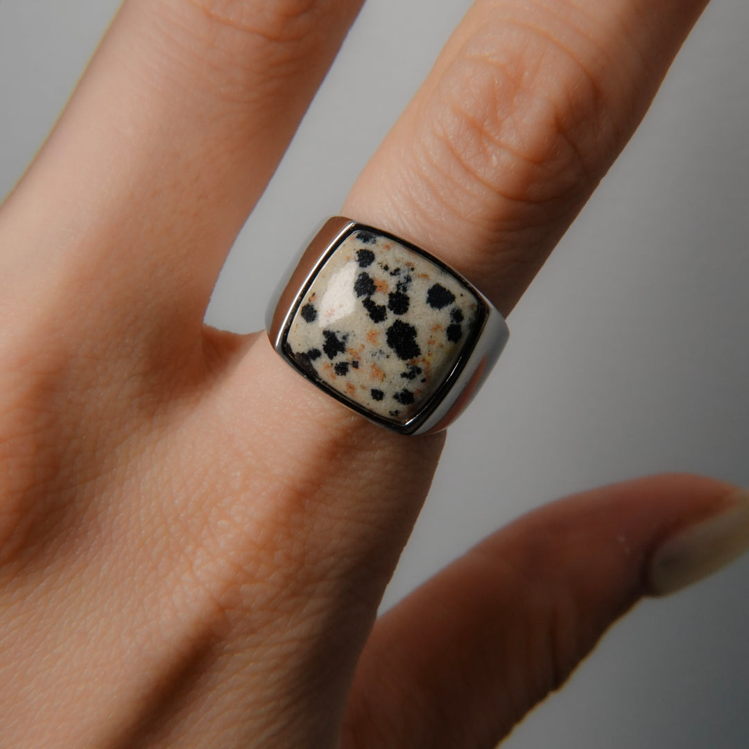 Dalmatian jasper Signet Ring