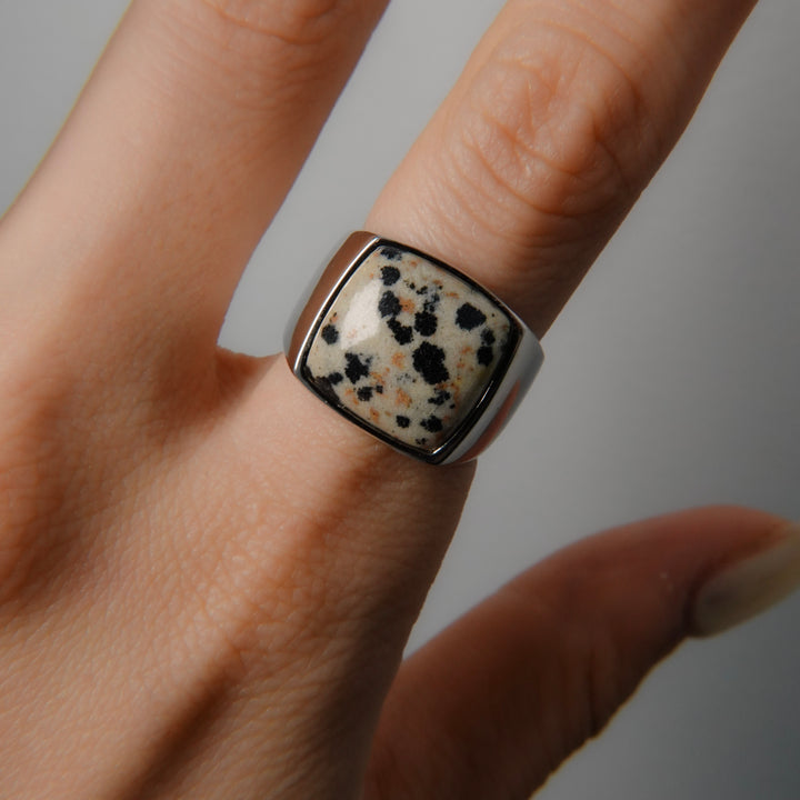 Dalmatian jasper Signet Ring