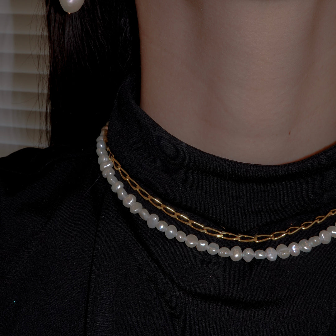 BAROQUE PEARL CHAIN 3WAY NECKLACE 80 (Gold)