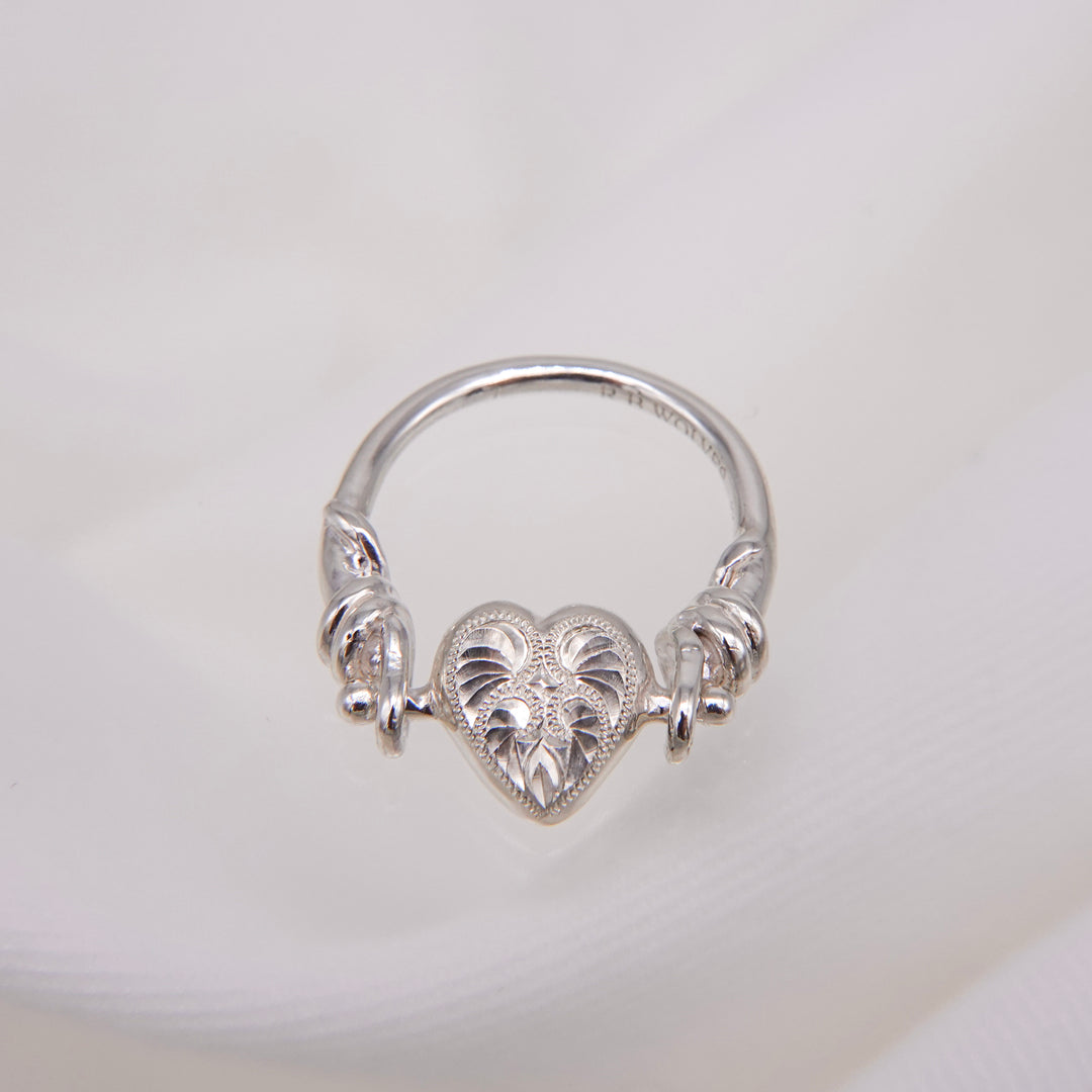 Engraved heart double side ring- Ruby