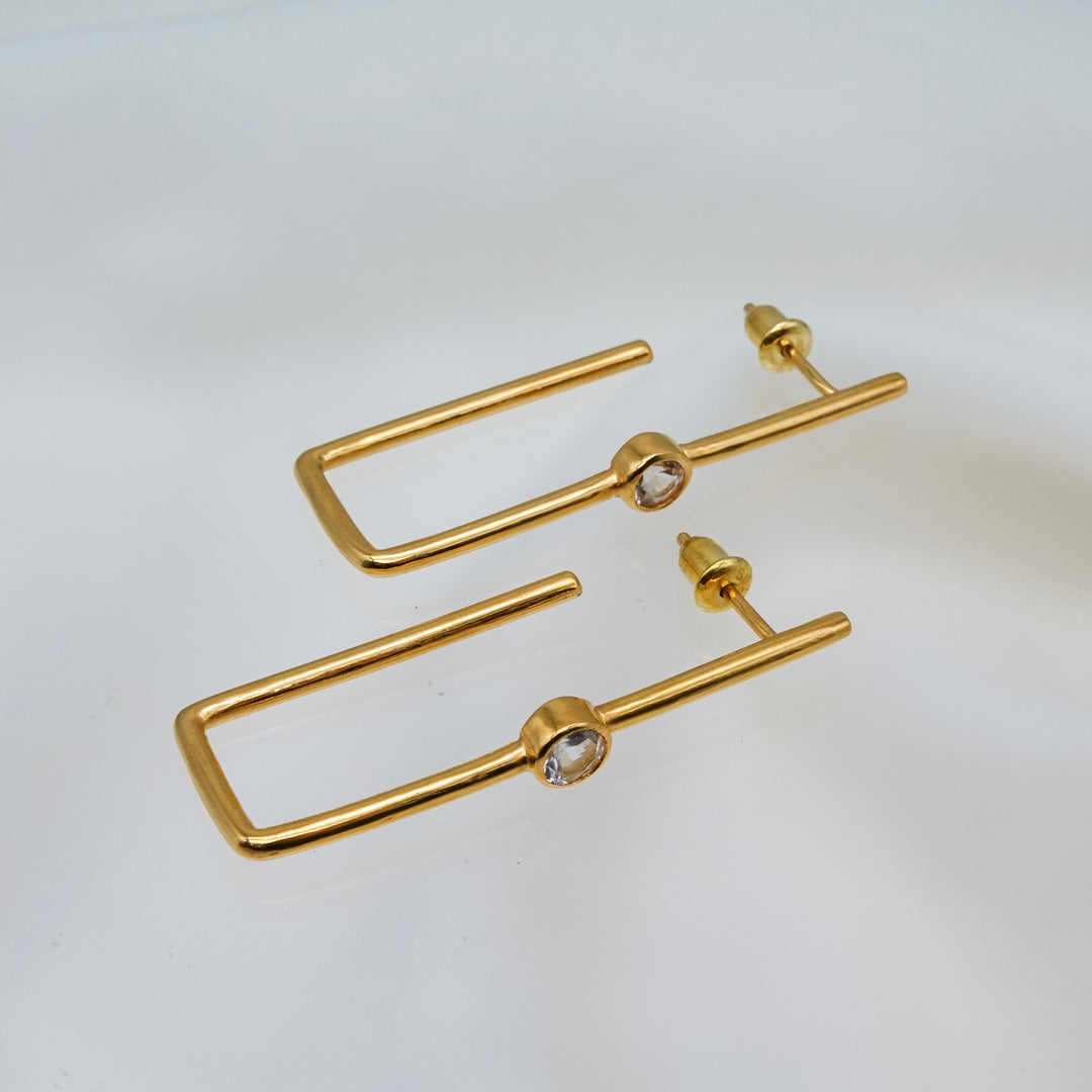 Morganite square hoop earring