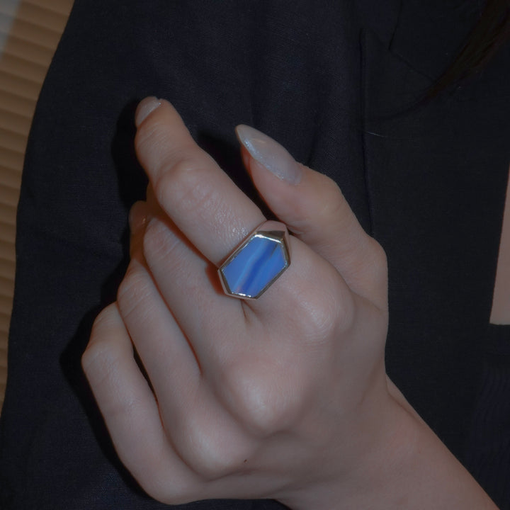 Gem Hexagone ring- Blue agate