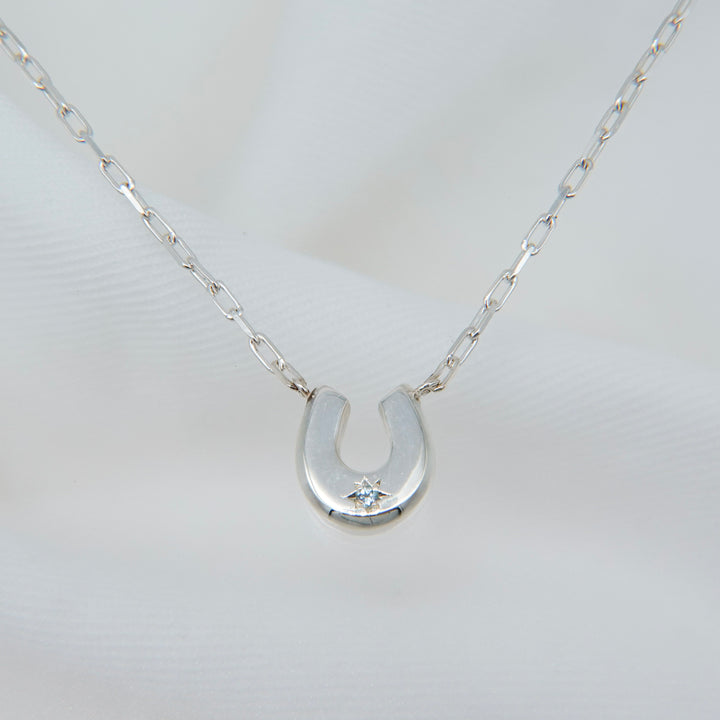 Engraved horseshoe necklace- Aquamarine