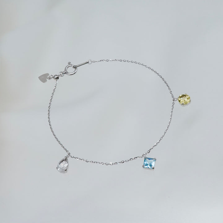 STARRY BRACELET - S- _10KWG x White topaz x Blue topaz x Lemon quartz