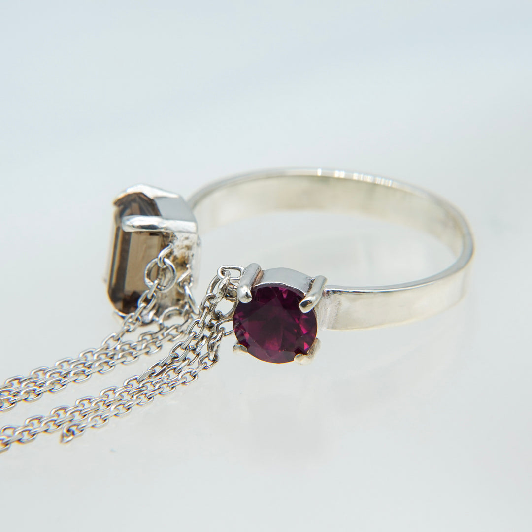 ブレイキンチェーンリング(スモーキークォーツ、ロードライトガーネット)