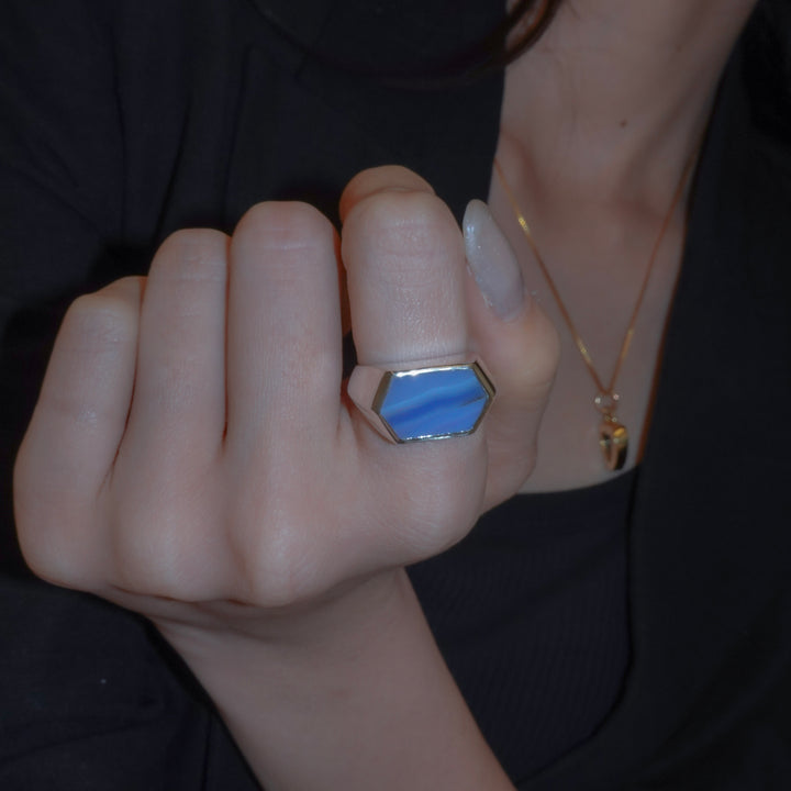 Gem Hexagone ring- Blue agate