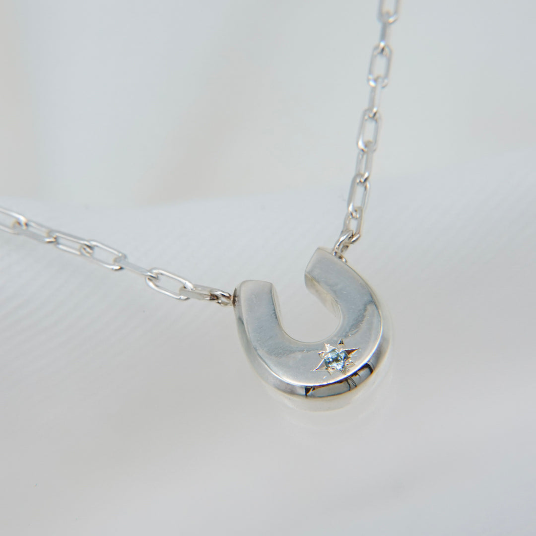 Engraved horseshoe necklace- Aquamarine