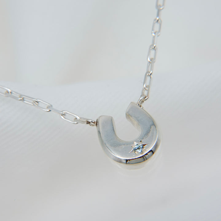 Engraved horseshoe necklace- Aquamarine