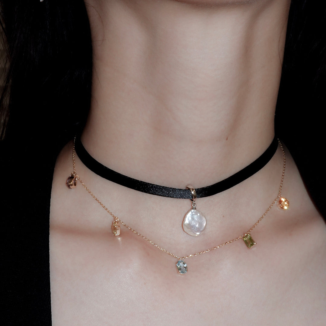 NOIR SINGLE PEARL CHOKER NECKLACE (Silver)