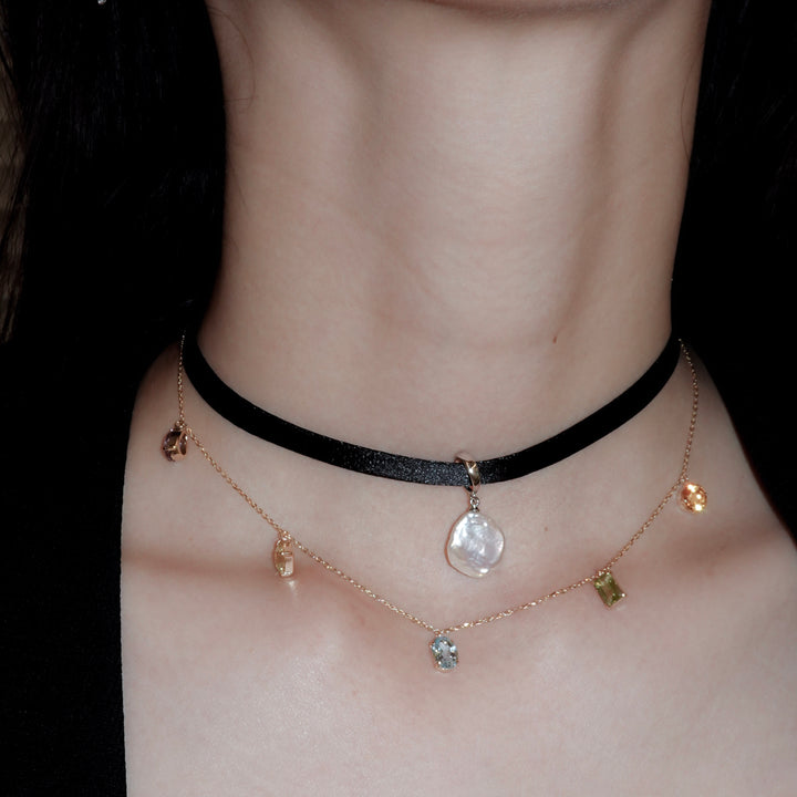 NOIR SINGLE PEARL CHOKER NECKLACE (Silver)