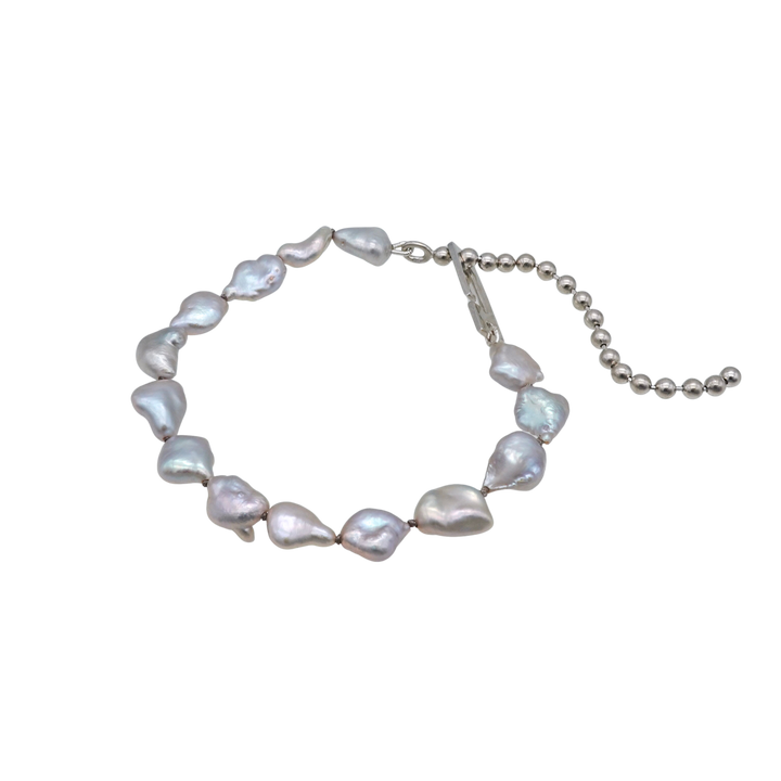 Ball Chain Bracelet / Grey Keshi Pearl