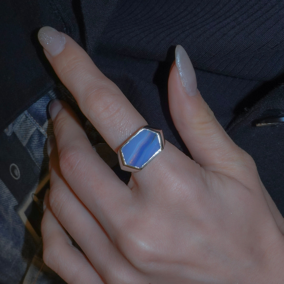 Gem Hexagone ring- Blue agate
