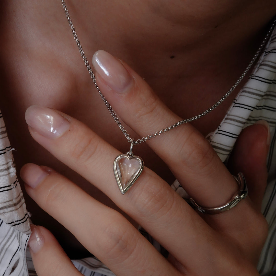 Small Rock Crystal Heart Pendant Necklace