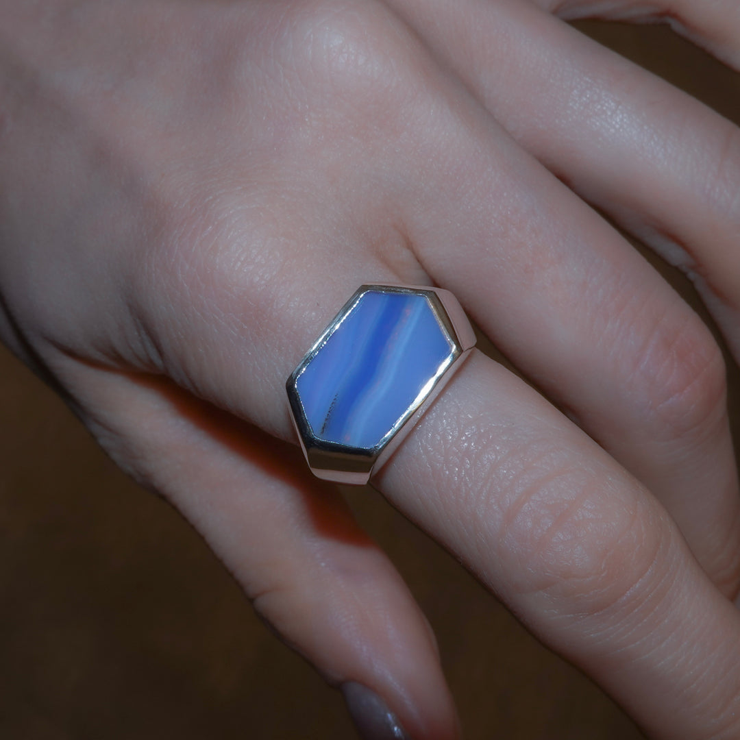 Gem Hexagone ring- Blue agate