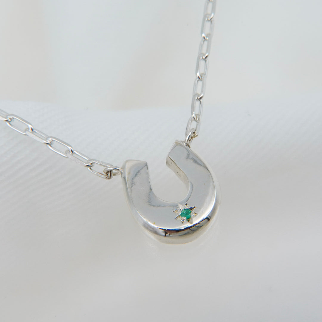 Engraved horseshoe necklace- Emerald