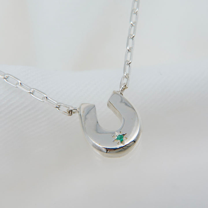 Engraved horseshoe necklace- Emerald