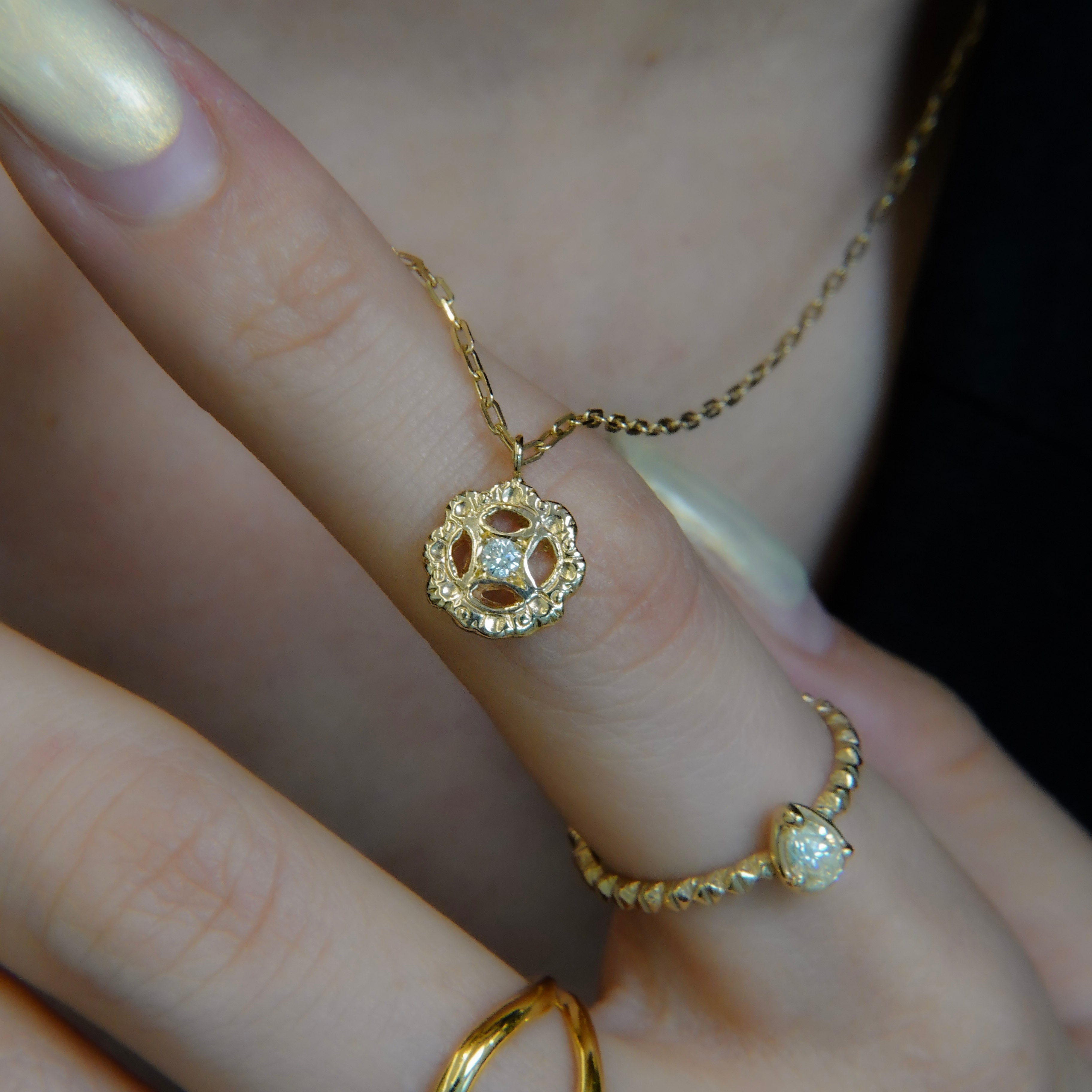 K10×Dia フィレンツェ彫り一粒ネックレス – unigem