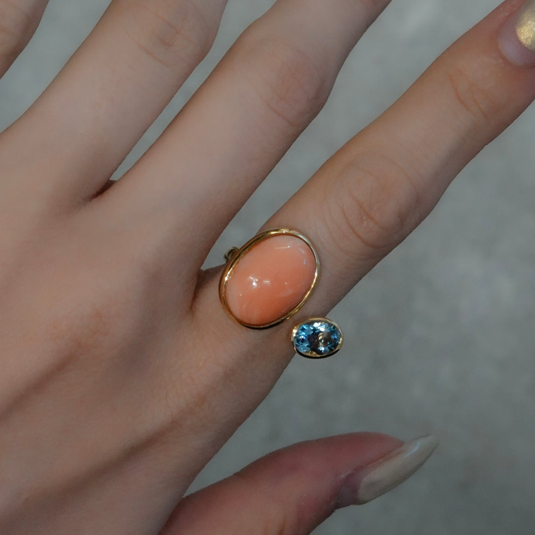 BLANCE 18K Coral Aquamarine Ring