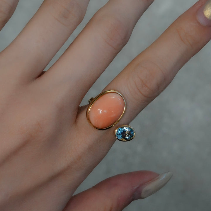 BLANCE 18K Coral Aquamarine Ring