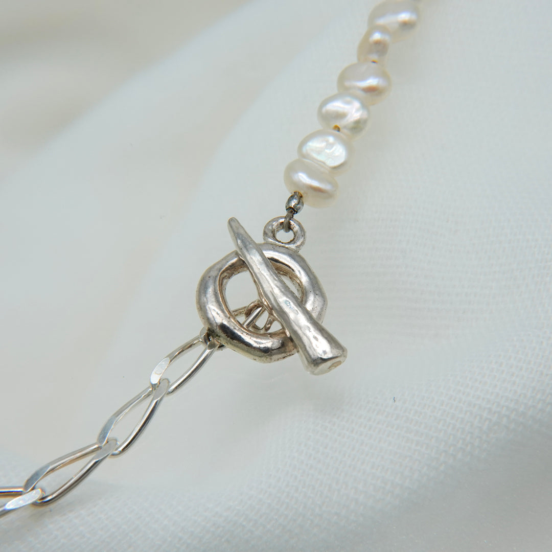 BAROQUE PEARL CHAIN 3WAY NECKLACE 80 (Silver)