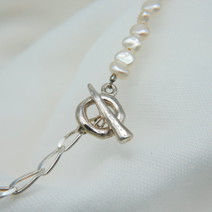 BAROQUE PEARL CHAIN 3WAY NECKLACE 80 (Silver)