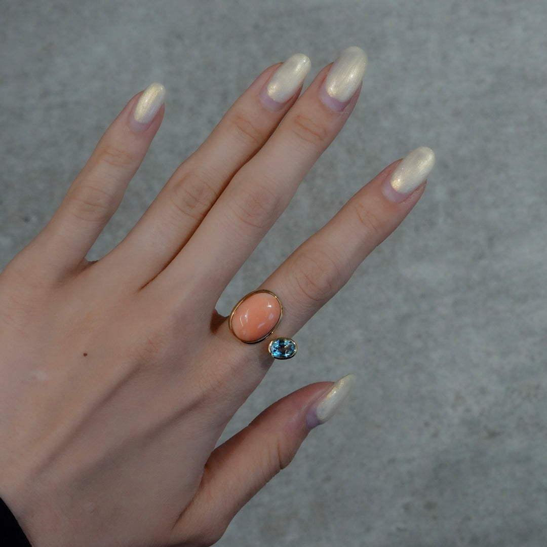 BLANCE 18K Coral Aquamarine Ring