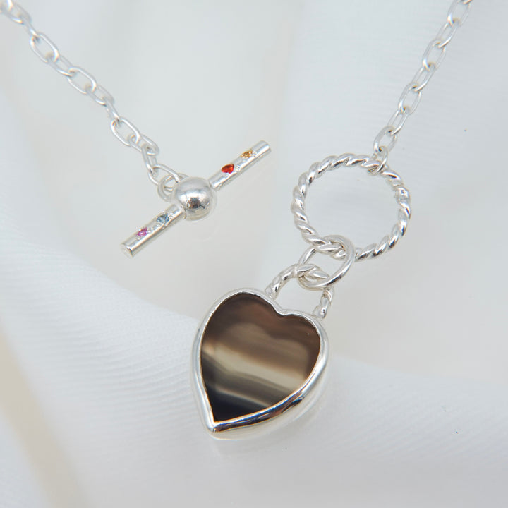 Gem heart toggle clasp necklace- Agate