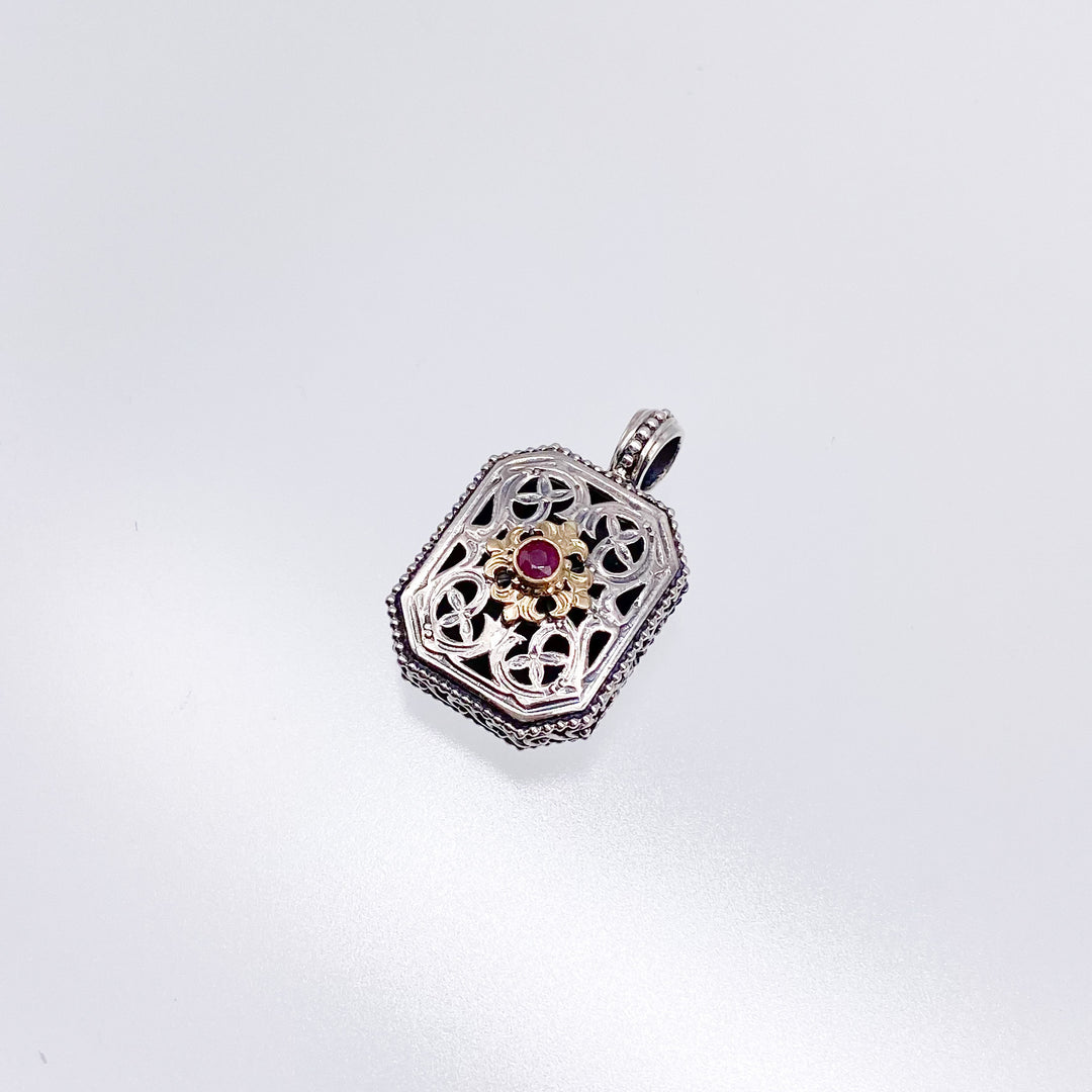 Garden Shadows polygon Pendant in 18K Gold and Sterling Silver with Ruby_1126C
