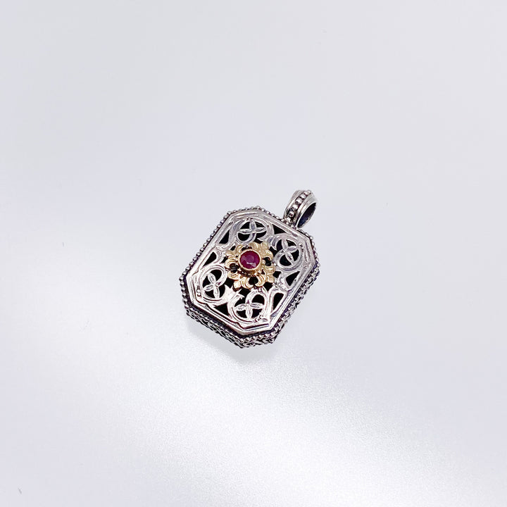 Garden Shadows polygon Pendant in 18K Gold and Sterling Silver with Ruby_1126C