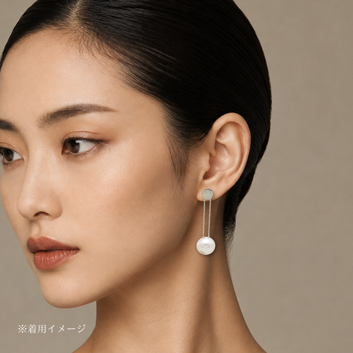 AMEMBO Silver Pearl Swing Pierced Earrings
