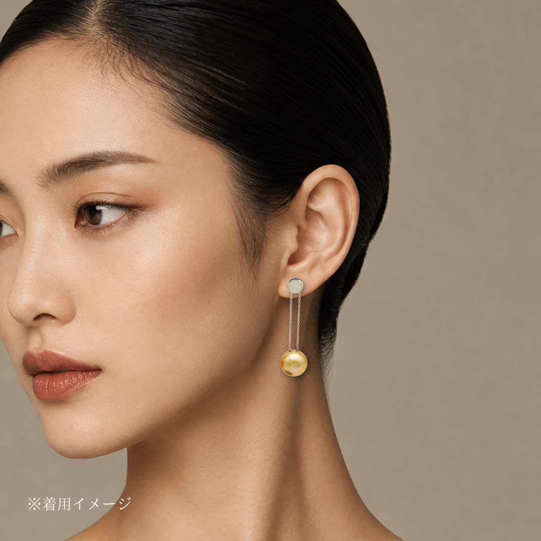 AMEMBO Silver GoldenPearl Swing Pierced Earrings