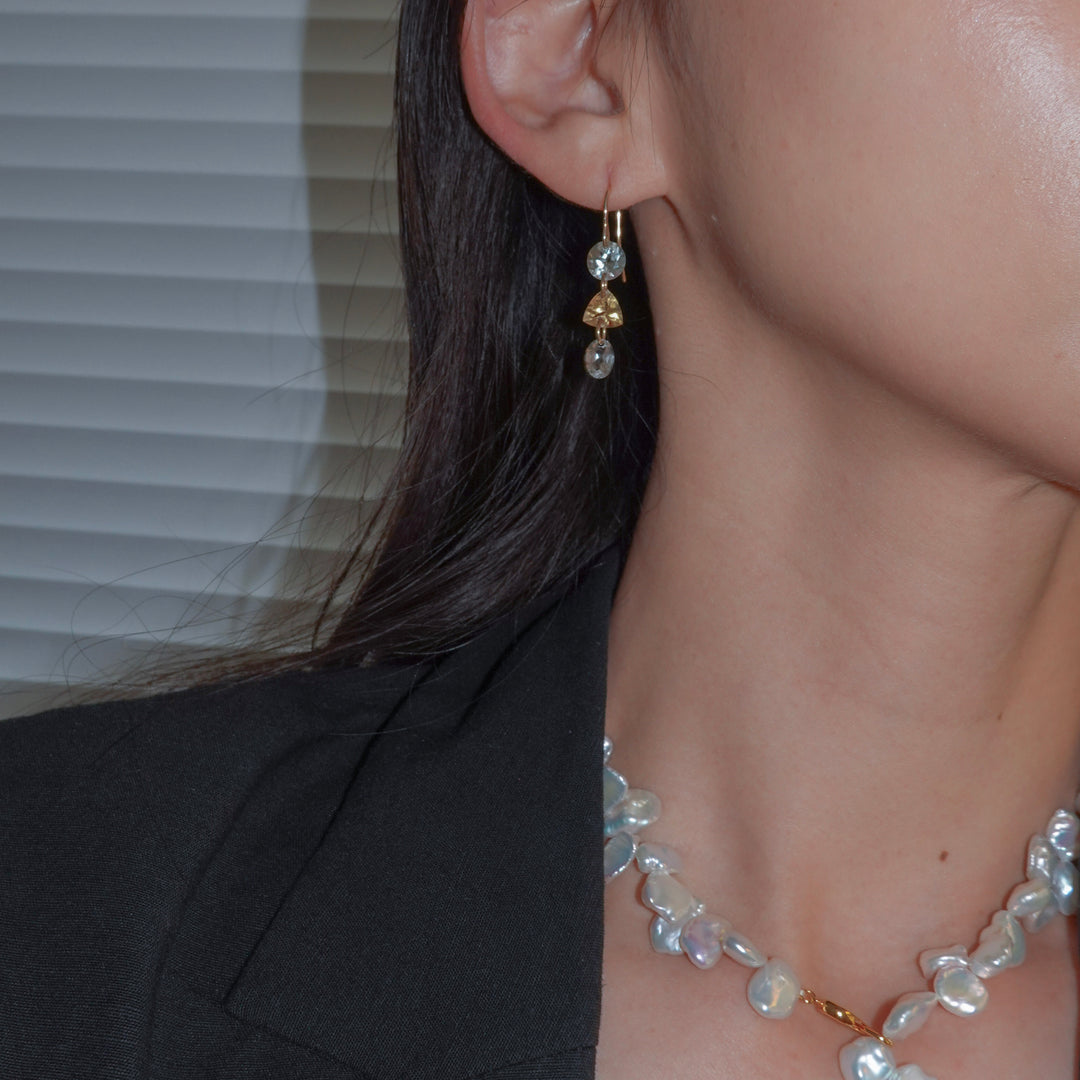 3 LOLIPOPS EARRING_10KWG x Green Amethyst x Citrine