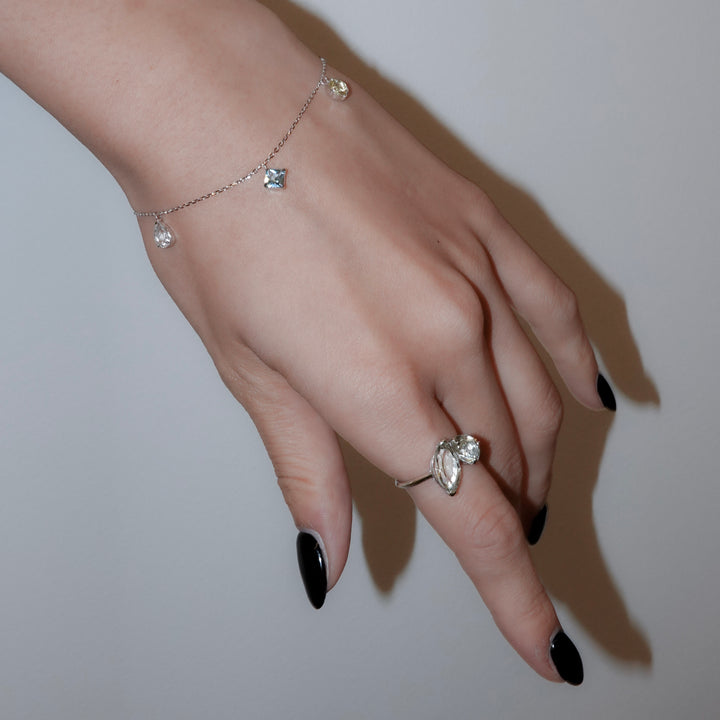 STARRY BRACELET - S- _10KWG x White topaz x Blue topaz x Lemon quartz