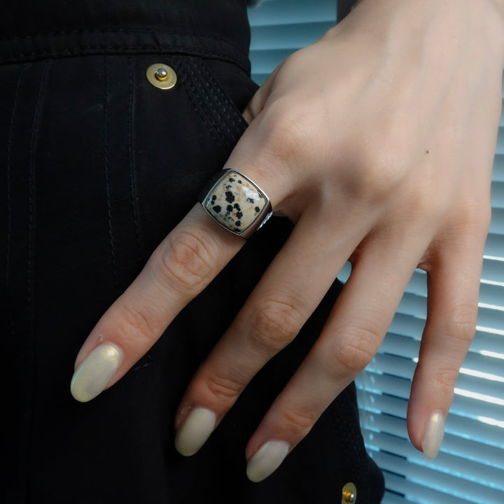 Dalmatian jasper Signet Ring