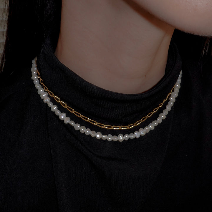 BAROQUE PEARL CHAIN 3WAY NECKLACE 80 (Gold)