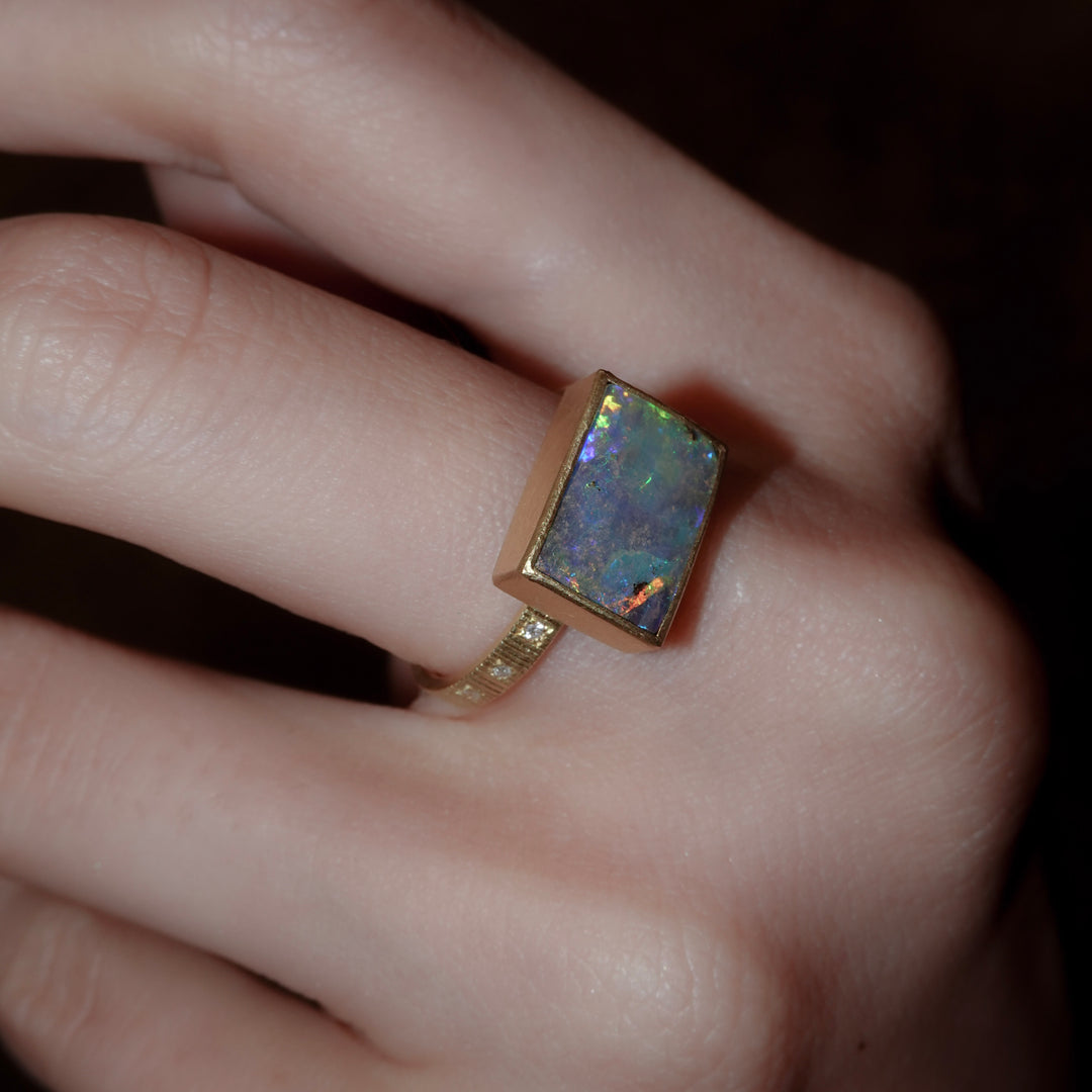 Boulder opal chocolate ring