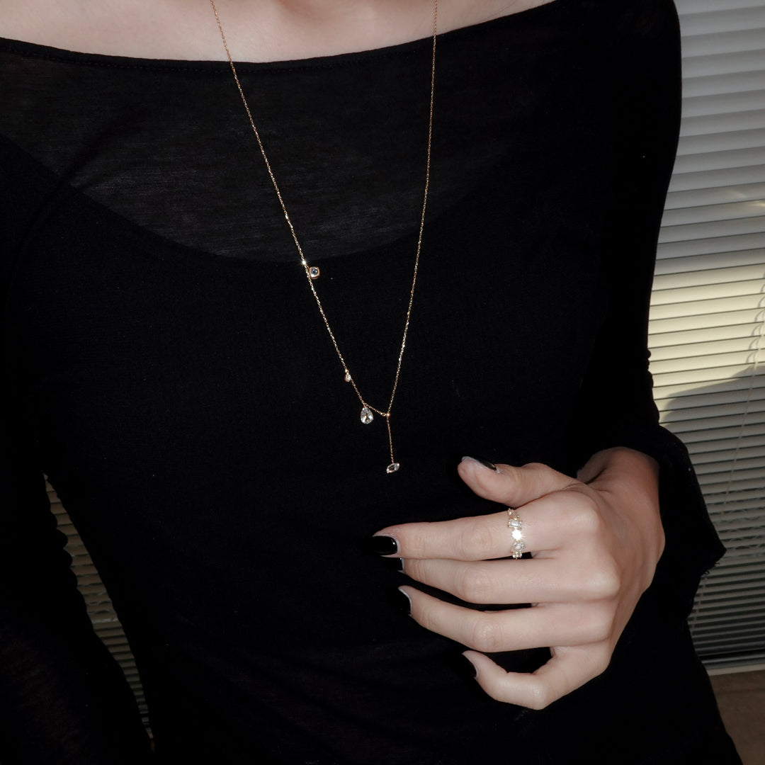 FALLING DEW LARIAT NECKLACE LONG_K10YG